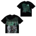 Mauro kontomaniko t-shirt me gothika grammata strass kai monster print design. - Μαύρο Πράσινο Στυλ Τέρατοs Ποδηλάτη