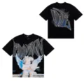 Unisex streetwear κοντομάνικο t-shirt με στρας, σχέδιο αγγέλου σε μαύρο χρώμα. Casual. - Μαύρο Στυλ Αγγέλου Σε Μοτοσικλέτα