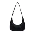 Sac porté épaule hobo en nylon noir pour femme, sac croissant tendance avec chaîne. - Chaîne Simple / Chaîne Unique Noire