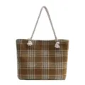Grand sac cabas a carreaux tweed pour femme, elegant sac a main epaule automne hiver. - Kaki