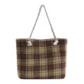 Sac cabas carreaux marron femme automne hiver sac a main laine grande capacite mode elegant - Café