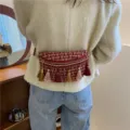 Sac banane tressé en tweed avec glands pour femme, sac de poitrine ethnique chic bandoulière. - Rouge