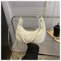 Sac bandoulière élégant en nylon blanc, sac hobo décontracté pour femmes pour un usage quotidien. - Chaîne Double / Double Chaîne Blanc