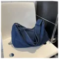 Sac à bandoulière décontracté en denim pour femme, sac cabas uni tendance pour tous les jours. - Bleu foncé