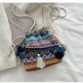 Sac seau tissé coloré de style ethnique avec cordon de serrage et gland, sac à bandoulière. - Style 2