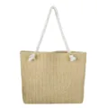Sac cabas de plage en paille tissée pour femme, élégant sac d'épaule d'été aux anses blanches. - Kaki
