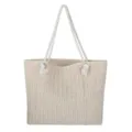 Sac cabas en paille tissée beige pour femme avec poignée en corde blanche, sac d'été élégant. - Blanc Cassé