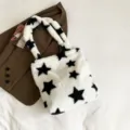 Sac cabas duveteux a motif etoile sac a epaule en peluche douce sac fourre tout tendance femme - Pentagramme Blanc
