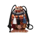 Sac seau à cordon de style ethnique bohème pour femmes avec des glands colorés et une sangle croisée. - Orange