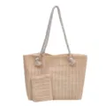 Sac cabas en paille tressée beige avec anses en corde et petite pochette pour la plage. - Style 3