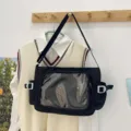 Sac bandoulière transparent style japonais grande capacité sac de messager mignon étudiant - Noir