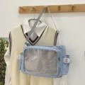 Sac bandoulière transparent de style japonais, grand sac fourre-tout pour étudiants et filles. - Bleu