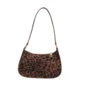 Sac à épaule imprimé léopard tendance pour femme, sac croissant minimaliste et élégant. - Marron