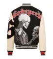 Unisex streetwear bomber jacket with skull embroidery, colorblock sleeves, and gothic logo. - S / Style 3