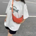 Sac bandoulière croissant en nylon orange, sac épaule dumpling stylé et décontracté pour femme. - Orange