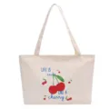 Sac cabas en toile avec imprimé cerise, sac bandoulière décontracté et grand sac. - Type Horizontal / Blanc