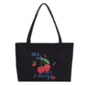 Sac cabas en toile noire avec imprimé cerise mignon, sac bandoulière décontracté. - Type Horizontal / Noir