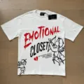 Detail shot of white short sleeve t-shirt with emotional closet graphic and cupid print. - S / Tops / Red Print