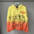 Gradient zip-up hoodie featuring a bold Cupid graphic and chest letter print details. - S / Tops / Yellow Orange Gradient