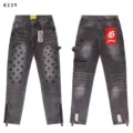Men women washed black straight leg denim jeans streetwear cargo pants with zipper details. - XL=34 / 8239 Washed Gray