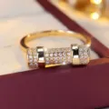 Anillo cilindro pavé de cristales dorados estilo punk joyería de moda única para mujer - Talla 6 / A416 Oro Amarillo