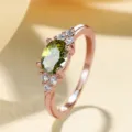 Minimalistische roségouden ring met ovale groene edelsteen en zirkonia voor vrouwen - Maat 6 / A244 Rozegoud