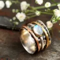 Bague anti-stress vintage en métal mixte avec pierre de lune, bijoux bohème rétro pour femmes. - Taille 6 / A214 Tricolore