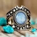 Anillo de plata vintage con piedra azul estrellas luna estilo punk chic joya detalle - Talla 6 / Azul claro