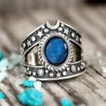 Vintage Estrella Luna Piedra Azul Anillo Plata Retro Punk Joya Mujer Estilo Chic - Talla 6 / Azul marino