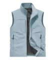 Men's light blue casual outdoor vest, breathable stand collar zip-up gilet for fishing. - Light Blue