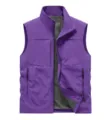 Men's purple outdoor casual breathable vest stand collar zippered pocket sportswear - Purple