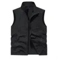 Men's lightweight quick-dry stand collar casual multi-pocket outdoor fishing vest jacket - S / Black