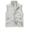 Close-up view of the lightweight men's tactical vest featuring multiple pockets and durable zippers. - S / Off White