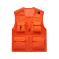 Orange multi-pocket tactical vest breathable mesh outdoor work waistcoat with zipper - S / Tops / Orange