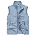 Men's casual stand collar vest, lightweight quick-dry multi-pocket outdoor fishing sleeveless jacket. - S / Light Blue