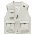 Men's tactical utility vest multi-pocket outdoor fishing photography waistcoat gray - S / Off White