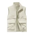 Men's outdoor fleece vest casual multi-pocket tactical waistcoat warm sleeveless - Off White