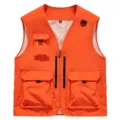 Men's orange multi-pocket tactical work vest for fishing, photography and outdoor use. - Orange