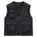 Men's black multi-pocket utility vest casual tactical cargo waistcoat for fishing photo - Black