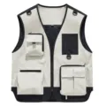 Multi-pocket tactical work vest men outdoor photography cargo vest front zip safari vest - S / Off White