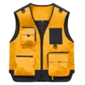 Men's multi-pocket tactical work vest casual outdoor photography cargo vest with zipper. - S / Yellow