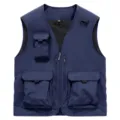 Men's multi-pocket tactical utility vest in navy blue, ideal for fishing and outdoor work. - S / Dark Blue