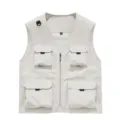 Men's multi-pocket tactical fishing vest outdoor casual sleeveless workwear jacket - White