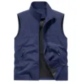 Men's casual outdoor quick-dry sleeveless workwear vest blue stand collar jacket - S / Dark Blue