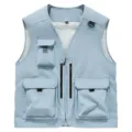 Men's light blue tactical cargo vest with multiple utility pockets and breathable mesh lining. - Sky Blue