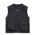 Men's Multi-Pocket Tactical Outdoor Fishing Vest Casual Workwear Black Jacket Top - Black