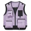 Purple multi-pocket utility vest, versatile workwear waistcoat with breathable mesh. - Purple