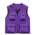 Men's outdoor tactical fishing vest multi-pocket casual purple sleeveless utility jacket - S / Deep purple