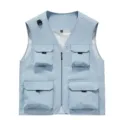 Men's Multi-Pocket Outdoor Fishing Vest Casual Sleeveless Summer Cargo Waistcoat Top - S / Light Blue