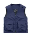 Dark blue men's multi-pocket outdoor vest, breathable mesh lining, tactical workwear style. - S / Dark Blue